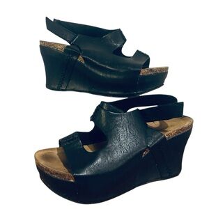 Pierre Dumas Wedge Sandals Size 9 Black Platform